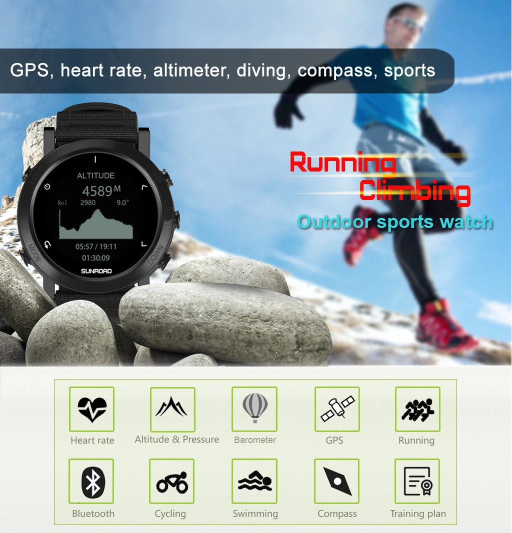 Sunroad gps relógio inteligente com exército à