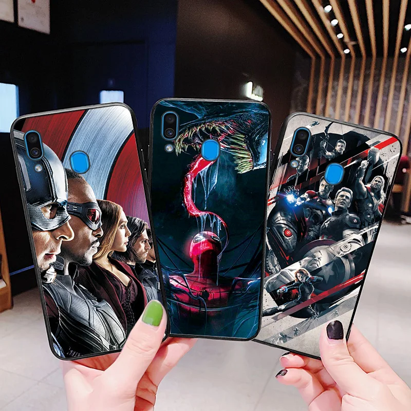 Крышка для samsung Galaxy A10 A20 A30 чехол Крышка героя Marvel из термопластика черный для samsung A50 A60 A70 A20E A40 A30S A50S A70S чехол для телефона