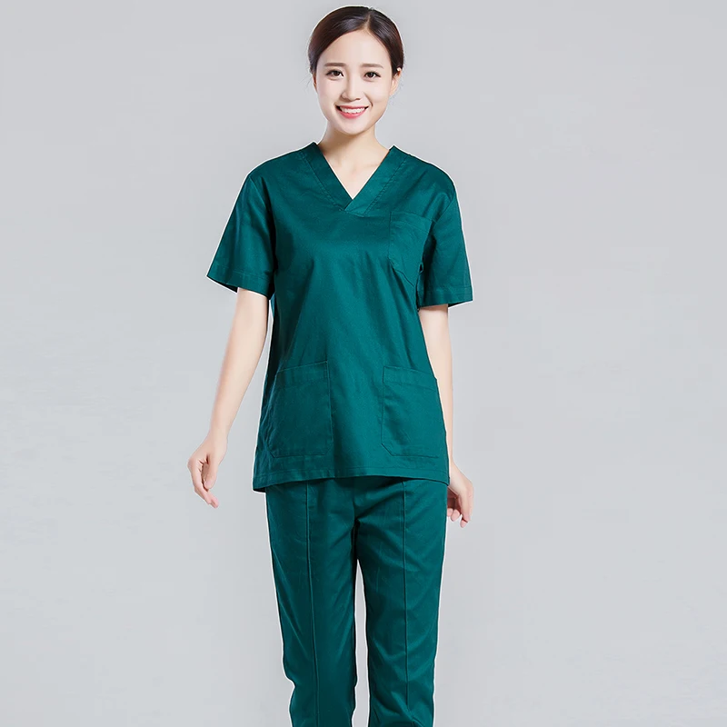 Медицинская Одежда для больниц и операционной, Женская облегающая дышащая хлопковая темно-зеленая белая униформа - Цвет: Green