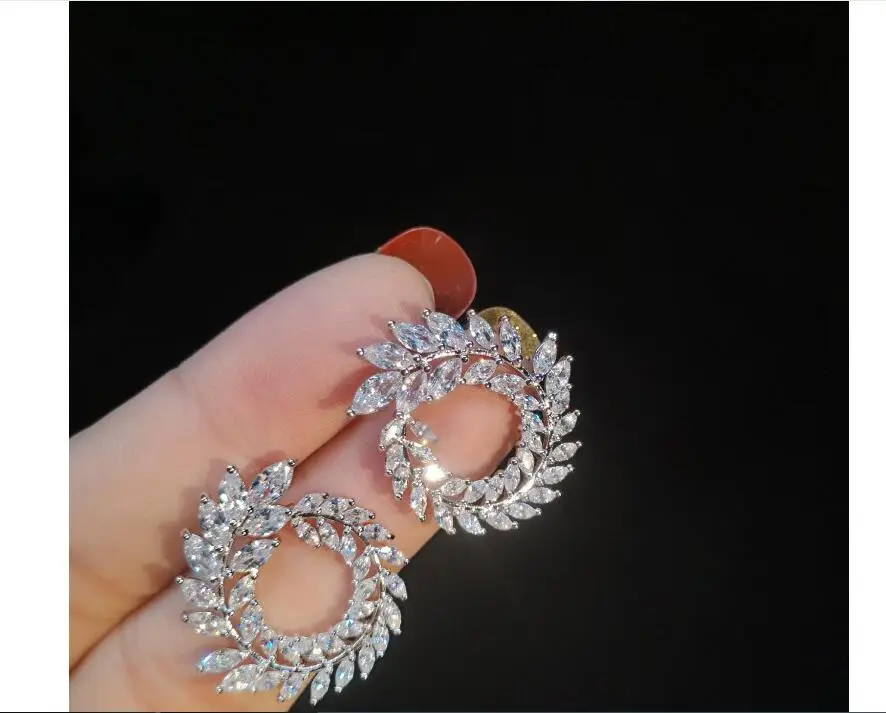 Женские серьги из серебра S925 пробы в виде листьев, Роскошные AAA циркониевые блестящие стразы, вечерние серьги, аксессуары для ушей - Окраска металла: Светло-желтый, золотистый цвет
