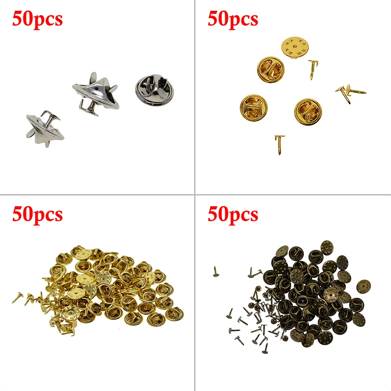 50pcs/set Stainless Steel Round Brooch Pin Base Tray Tie Tack Blank Pins Set Lot