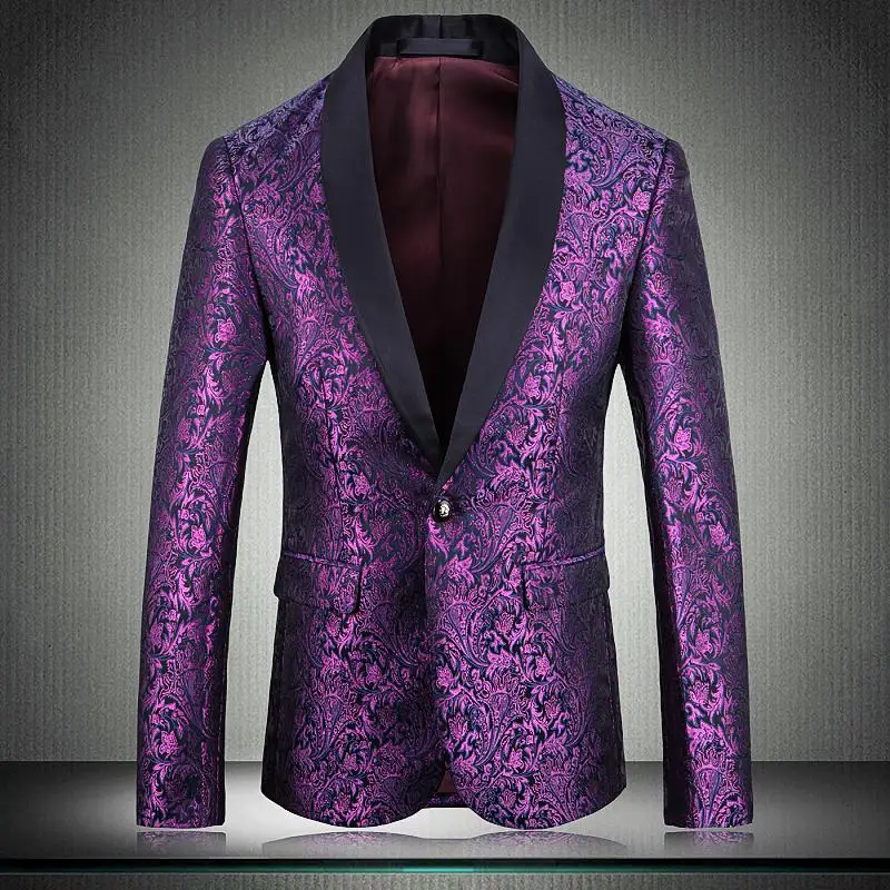 Бархатный мужской пиджак в британском стиле, однобортный, индивидуальный, с узором, для свадьбы, Мужской Блейзер, модный, облегающий пиджак и куртки для мужчин - Цвет: 1920