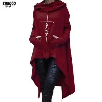

Women Fashion Hooded Embroidered Long Sweatshirt Slim Embroidery design Autumn Irregular Casual Hem Hoodies