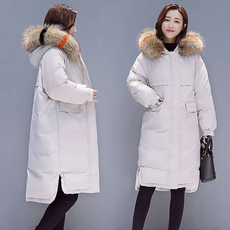

Winter Korean-style Color Stripes Large Fur Collar Loose-Fit Slimming Solid Color Thick Cotton-padded Clothes Cotton Coat Women'