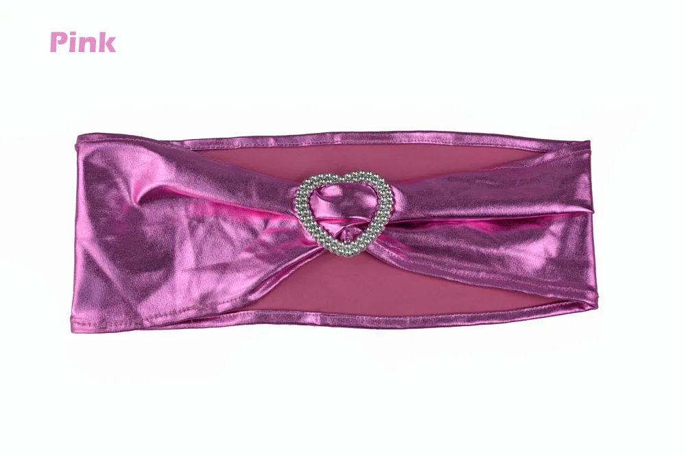 pink Hot Wedding/Baptism/Conference/Banquet Party Favor 50pcs/lot Gold/Silver Metallic Stretch Chair Sash Band With Heart Buckle - Цвет: pink