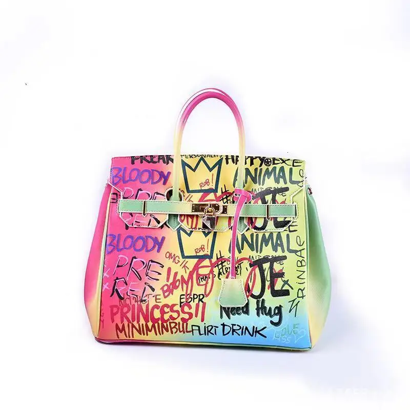 

Custom High Quality Synthetic Leather New Colored Tenancy Designer Doodle Personality Handbag Ombro Sac Bag Main Graffiti Bag