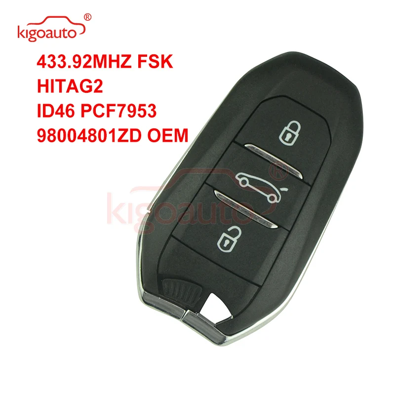 

OEM Kigoauto 3 Button Smart Remote Key 433MHz ID46-7953 Chip for Peugeot 508 Citroen DS4 DS5 with Emergency Key