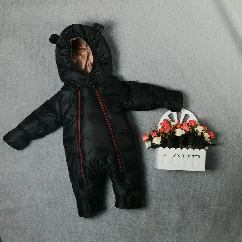 Зимний теплый комбинезон на молнии с капюшоном и гусиным пухом для новорожденных, пальто для новорожденных мальчиков и девочек