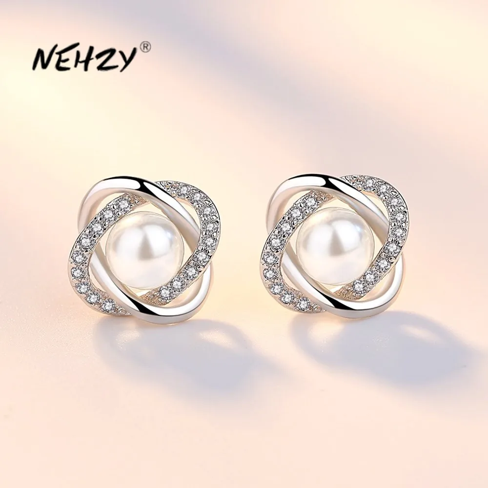 Fashion Jewelry Earrings Crystal Flower-Retro NEHZY Pearl 925-Sterling-Silver High-Quality
