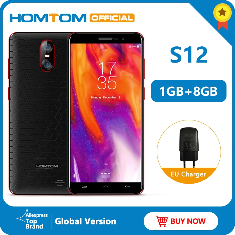 

Global Version HOMTOM S12 3G Smartphone Android 6.0 5.0 inch 18:9 Full Display 1GB+8GB MTK6580 Quad Core Unlocked Mobile Phone