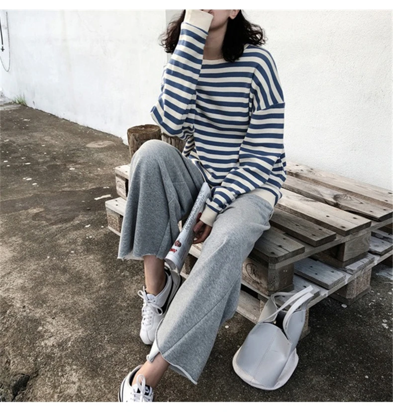 Hoodies Women Harajuku Gothic stripe cotton Hoodie Clothes 2021 Autumn long sleeve loose Kawaii Korean thin Sweatshirt kpop Tops