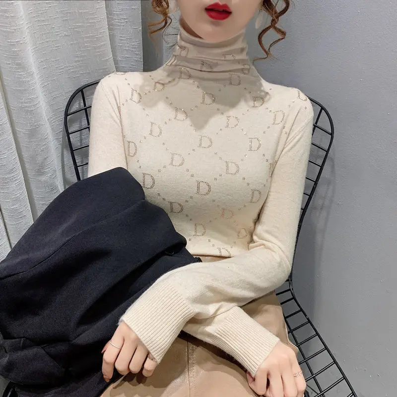 

Pile high collar one-piece velvet diamond plus velvet bottoming shirt lady inside thick autumn and winter 2020 new style sweater