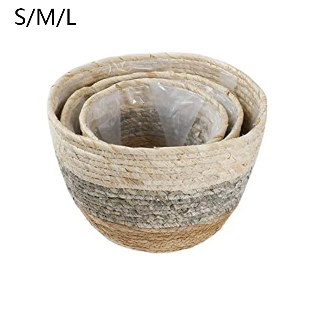 Wicker Woven Storage Basket Planting Flower Pot Seagrass Rattan Straw Folding Organizer Laundry Basket Home Garden Mimbre Basket