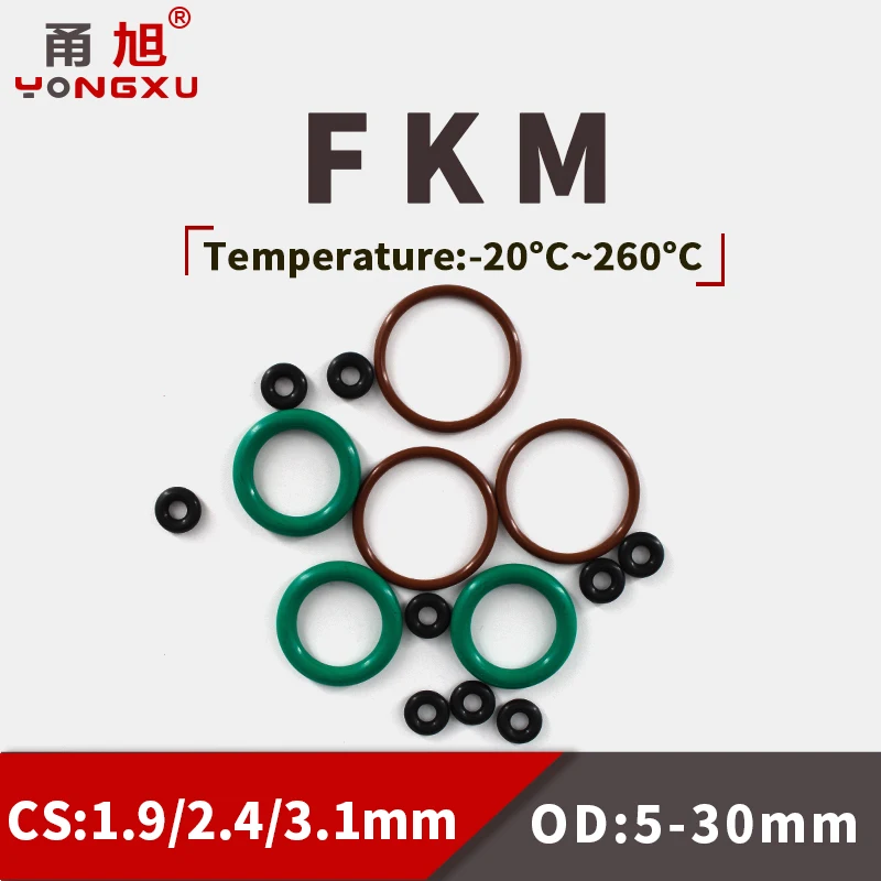 FKM O Ring Seal Gasket Thickness CS1.9/2.4/3.1mm OD5-30mm FPM Oil Pressuer And Wear Resistant Automobile Fluororubber O-Ring.-.