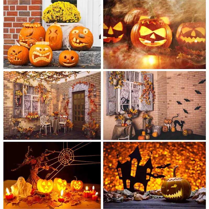 

SHENGYONGBAO Happy Halloween Photography Backgrounds Castle Gate Ghost Pumpkin Photo Backdrops For Photo Studio Props NY2-01