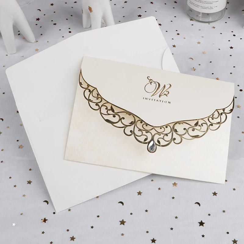 50pcs Laser Cut Wedding Invitation Card Business Greeting Cards With Diamond Wedding Decoration Party Supplies greeting cards wedding invitations