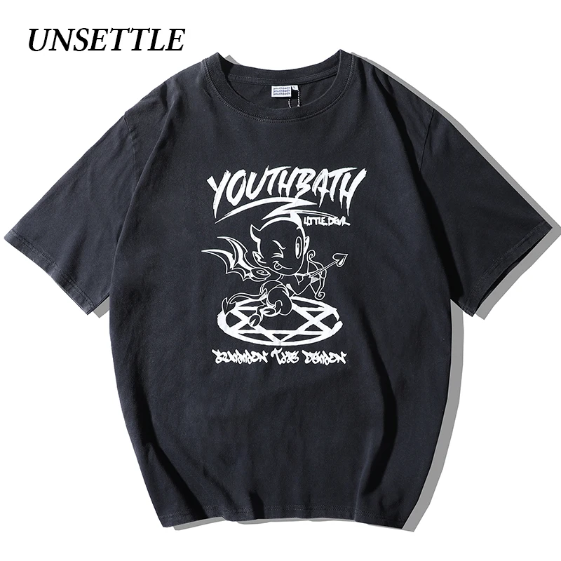 UNSETTLE 2020SS Harajuku Men/Women Make old Wash Tshirts Print Cupid's arrow Summer streetwear t shirt hip hop Short Sleeve Tee | Мужская