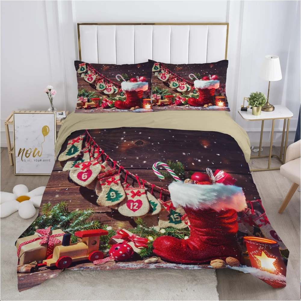 

Рождество санта-клаус пододеяльник набор 240x220 200x200 постельных принадлежностей Твин Queen двуспальная постельное белье стеганое одеяло крышка постельное белье носки