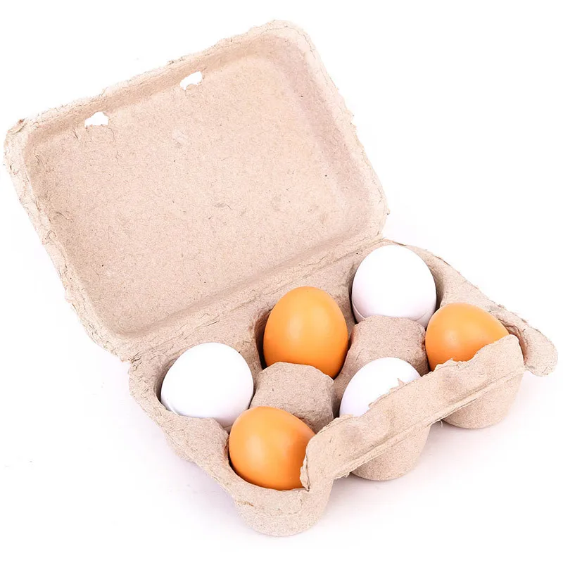 6pcs Wooden Fake Eggs Kitchen Toy Easter Egg Set Simulation Pretend Play for Kids Montessori Educational Food Toy for Child Gift 2