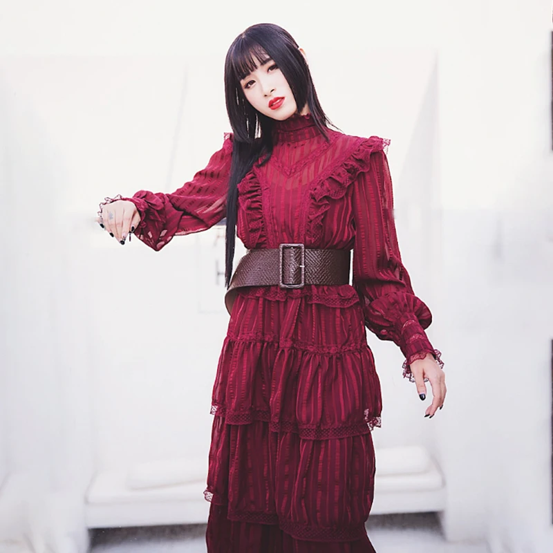 Most Popular r8bvT TWOTWINSTYLE Bohemian Ruffle Dress For Women Stand Collar Lantern Long Sleeve High Waist Dresses Female 2019 Autumn Fashion New Most Popular r8bvT TWOTWINSTYLE Bohemian Ruffle Dress For Women Stand Collar Lantern Long Sleeve High Waist Dresses Female 2019 Autumn Fashion New