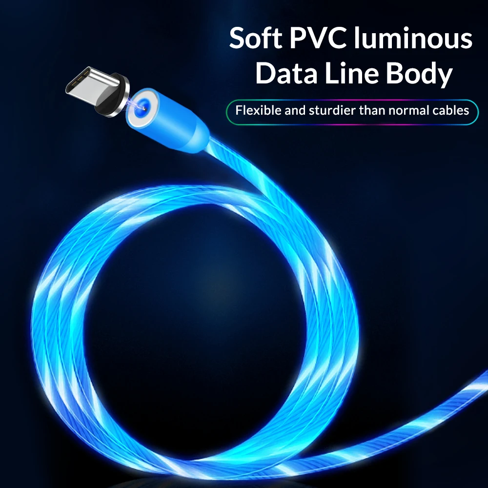 TOPK 1 м светодиодный светящийся Магнитный usb-кабель для iPhone Xs Max 8 7 Plus Micro USB type C Быстрая зарядка type-C Кабели для телефонов