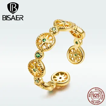 

BISAER Vintage Bohemian Rings 925 Sterling Silver Infinite Hope Golden Life Open Rings Women Bohemian Party Jewelry GXR518