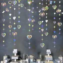 Elegant Love Pink and Gold Glitter Heart Garland for Weddings, Birthdays, and Bridal Showers (Iridescent  Heart)