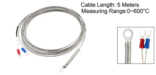 K Type - 5M Uxcell Температура Сенсор зонд K Тип/E Тип/герметизирующая ptfe-лента для 100 1/1. 5/2/3/4/5 м Кабель для программирования в 6 мм отверстие Весна регулятор температуры с термопарным w 2 утепленная вилки - Цвет: K Type - 5M