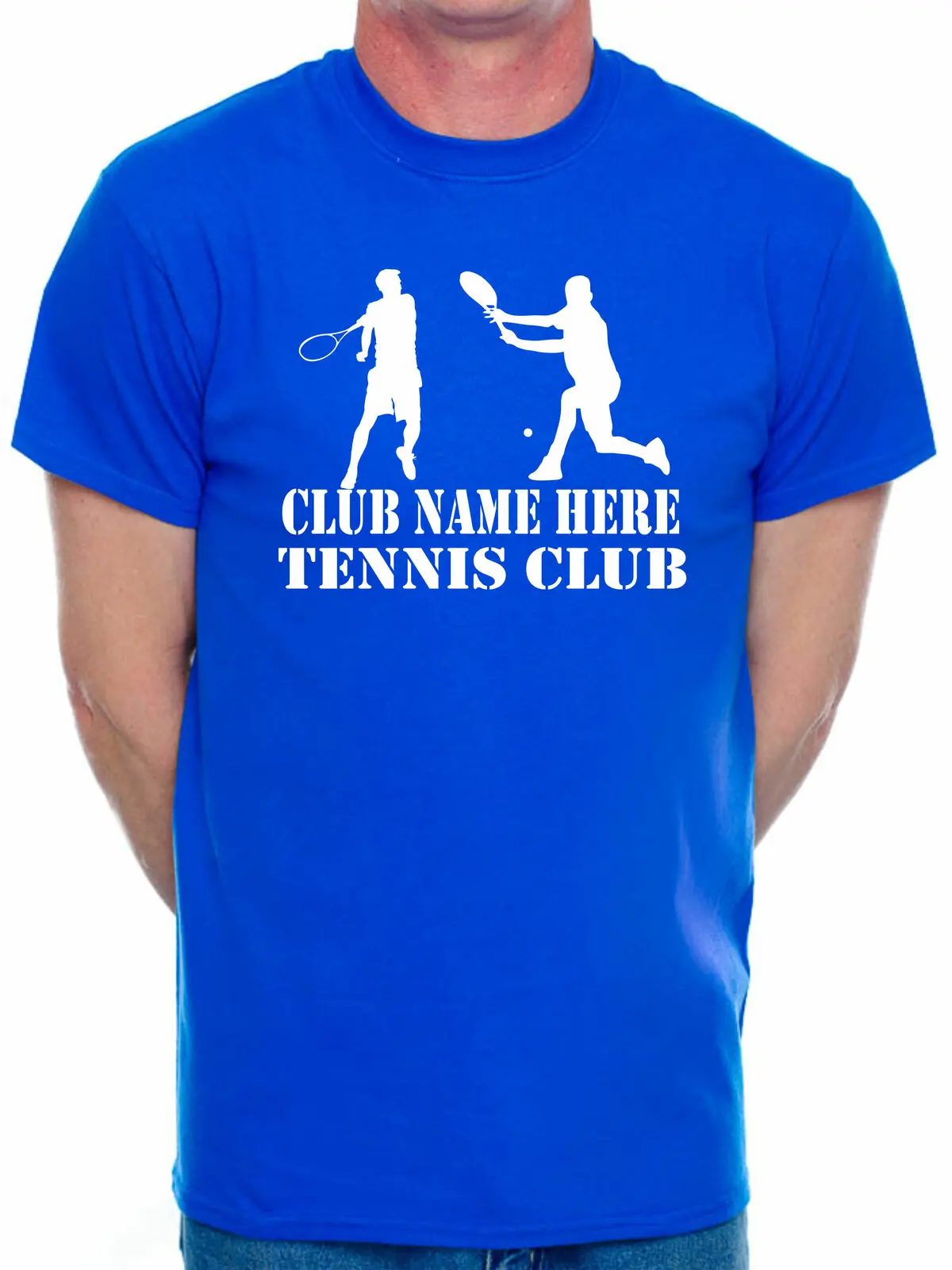 

Mens T-Shirt Customised Tee Tennis Club Name Here Choose Your Team Name Simple Style