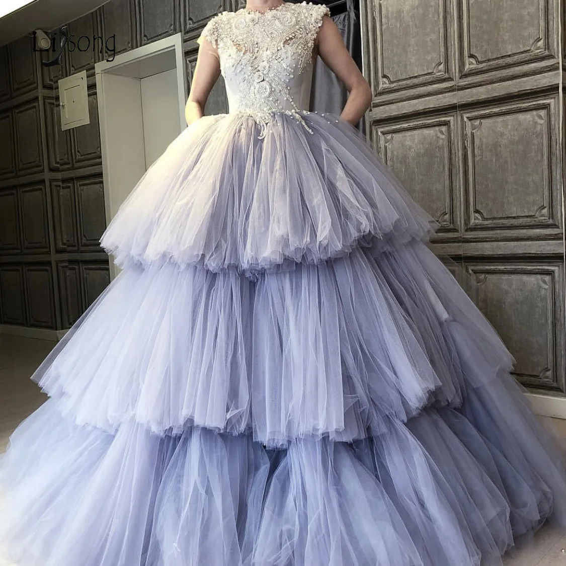 Шикарный украшенный бусами 3D цветок Выпускные платья роскошные пышные Тюль многоуровневые вечерние платья в сборку платья выпускного вечера из жемчуга Abendkleider