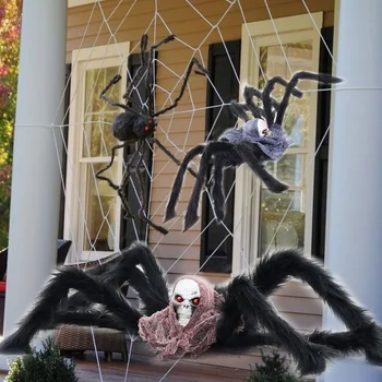 

75CM Plush Giant Spider Halloween Decoration Black Hairy Spiders Horror Haunted House Garden Props Party Halloween Decor