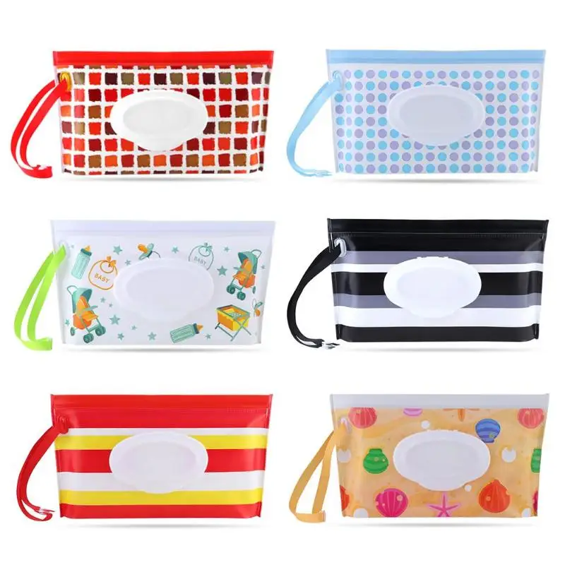 Wipes Carrying Case Eco-friendly Wet Wipes Bag Clamshell Cosmetic Pouch Easy-carry Snap-strap Wipes Contain Stroller Accessories