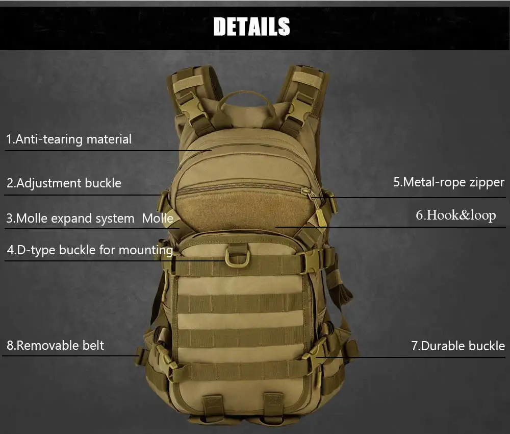 25л военный тактический альпинистский рюкзак, водонепроницаемая сумка, походный армейский рюкзак, рюкзак, походная дорожная сумка