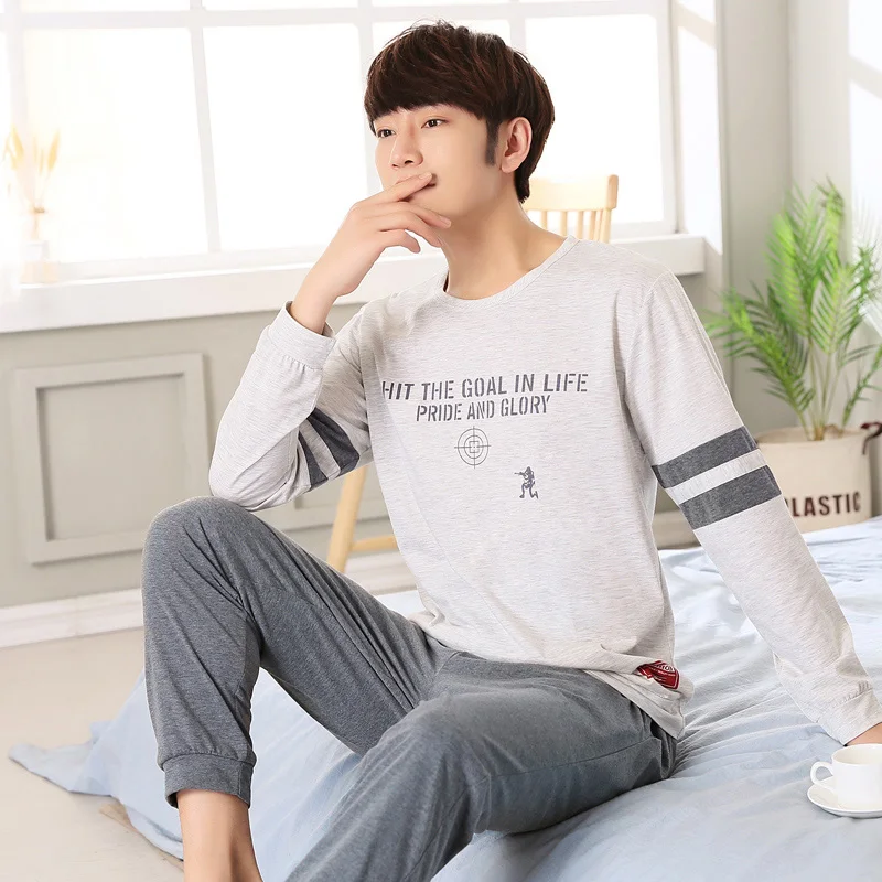 High Quality Long Sleeve Homewear Cotton Pajama Sets for Men 2018 Autumn Winter Casual Striped O-neck Pyjama Male Lounge Clothes High Quality Long Sleeve Homewear Cotton Pajama Sets for Men 2018 Autumn Winter Casual Striped O-neck Pyjama Male Lounge Clothes