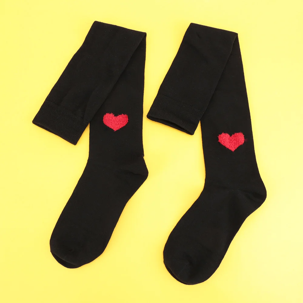 Соблазнительные женские высокие чулки до бедра с декором сердец хлопковые