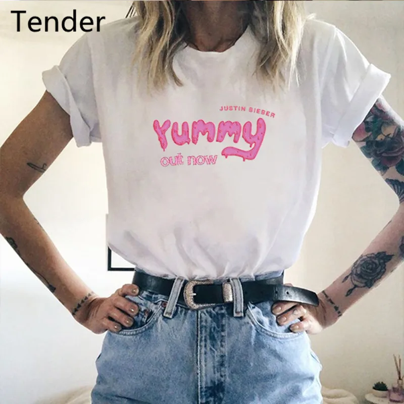 Женская футболка Justin Bieber Yummy Harajuku розовая уличная с коротким рукавом топ рубашка