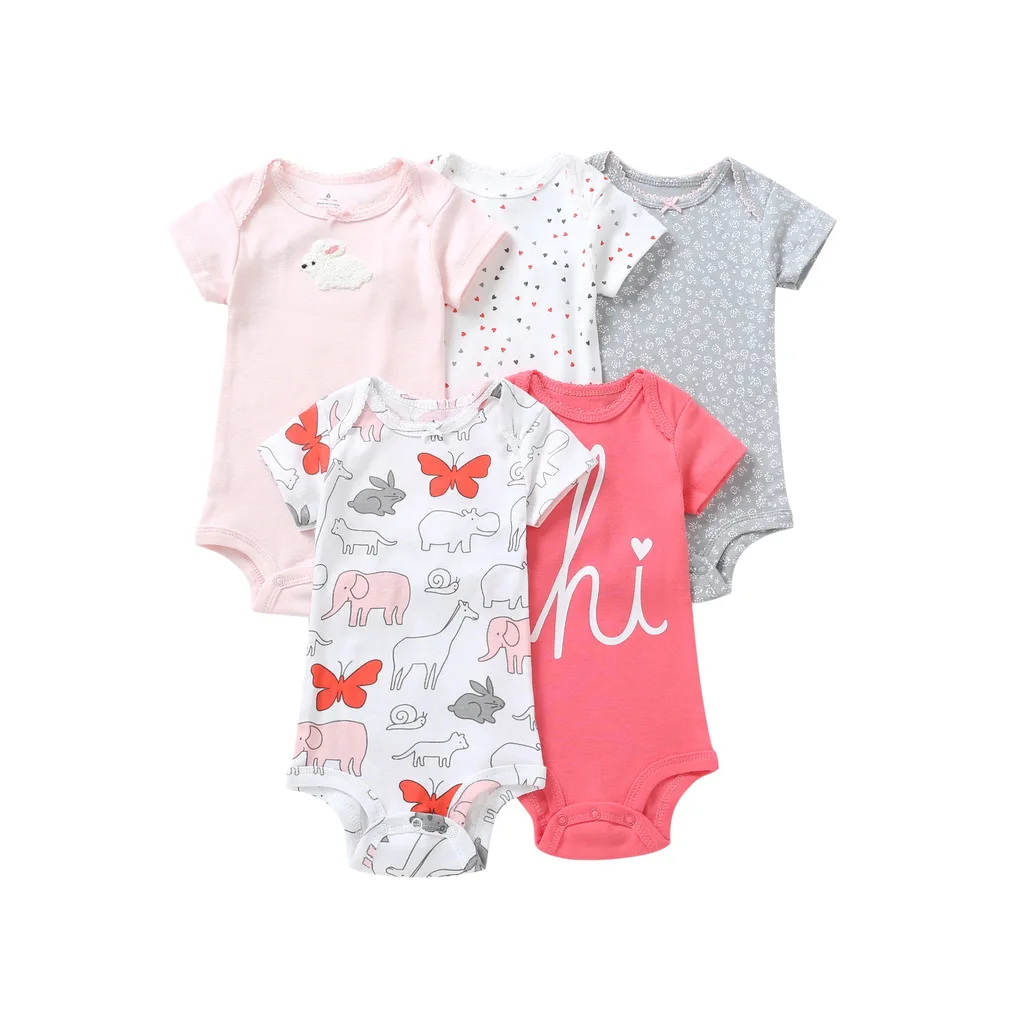 

5PCS Baby Girl Clothes 18M 24M Unisex Cotton Bodysuits Short Sleeve Baby Boy Clothes Summer Baby Suits