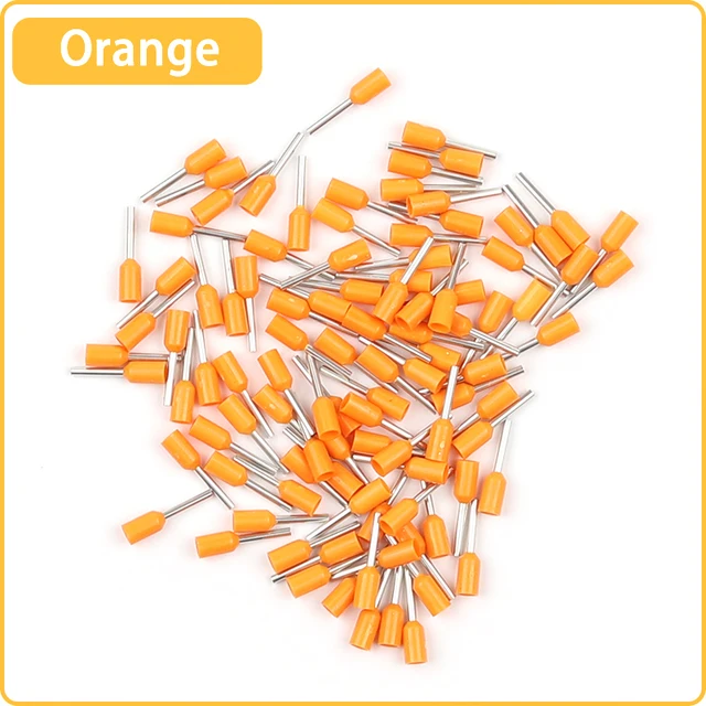 100pcs E0508 E1008 E1508 E2508 22-10 AWG Insulated Ferrules Terminal Block Cord End Wire Connector Electrical Crimp Terminator Orange