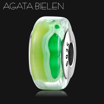 

925 Sterling Silver Yellow and green gradient Murano Glass Fit Original Pandora European Charm Bracelet Jewelry making
