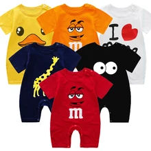 Macacão infantil de manga curta, roupinha de algodão de desenho animado para bebês meninos e meninas, roupa peça única