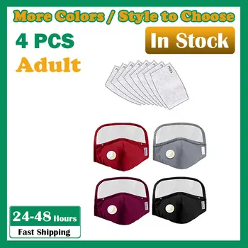 

4pcs mascarilla + 8pcs Safety Air Fog Gasket Adults Washable Reusable Face Masks With Filter Detachable Eye Shield Health Care