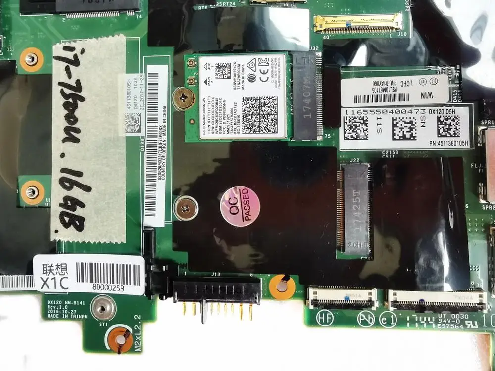 Оригинальная материнская плата для ноутбука lenovo X1C X1C I7-7500U 16 Гб DX120 NM-B141 REV 1,0 FRU 01AY066 протестированная хорошая
