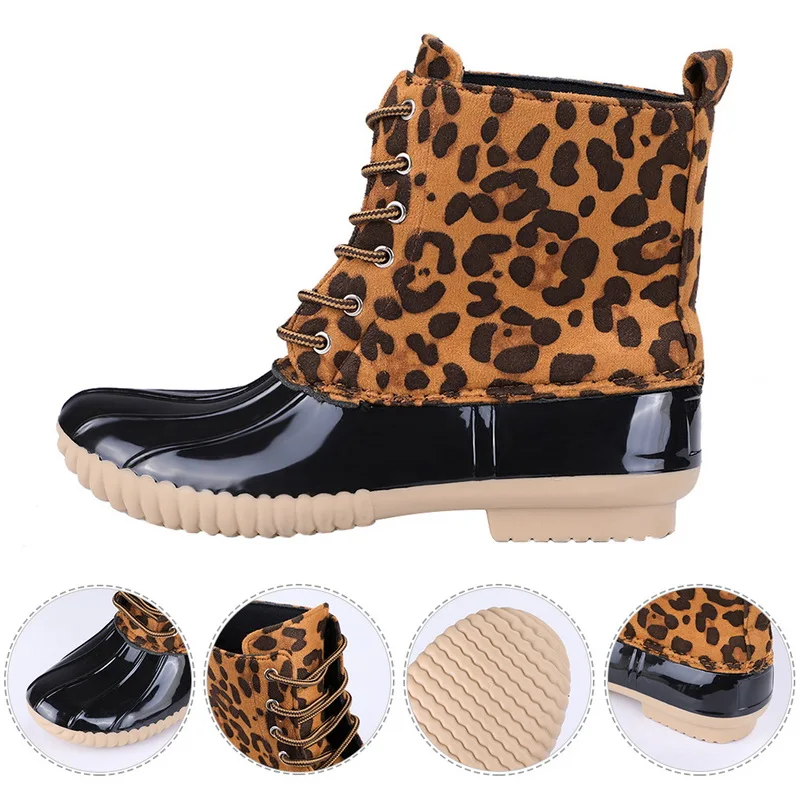 SHUJIN/женские ботинки с леопардовым принтом; женские ботинки на утином пуху; водонепроницаемые женские непромокаемые ботинки; ботильоны на шнуровке; Рождественская зимняя женская обувь