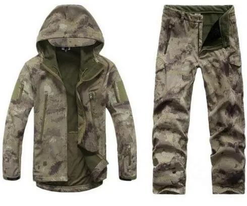 Tactical Camouflage Suits Men Women Waterproof Shark Skin Soft Shell Jacket Pants Outdoor Trekking Hiking Camping Hunting Sets - Color: yellow ruins