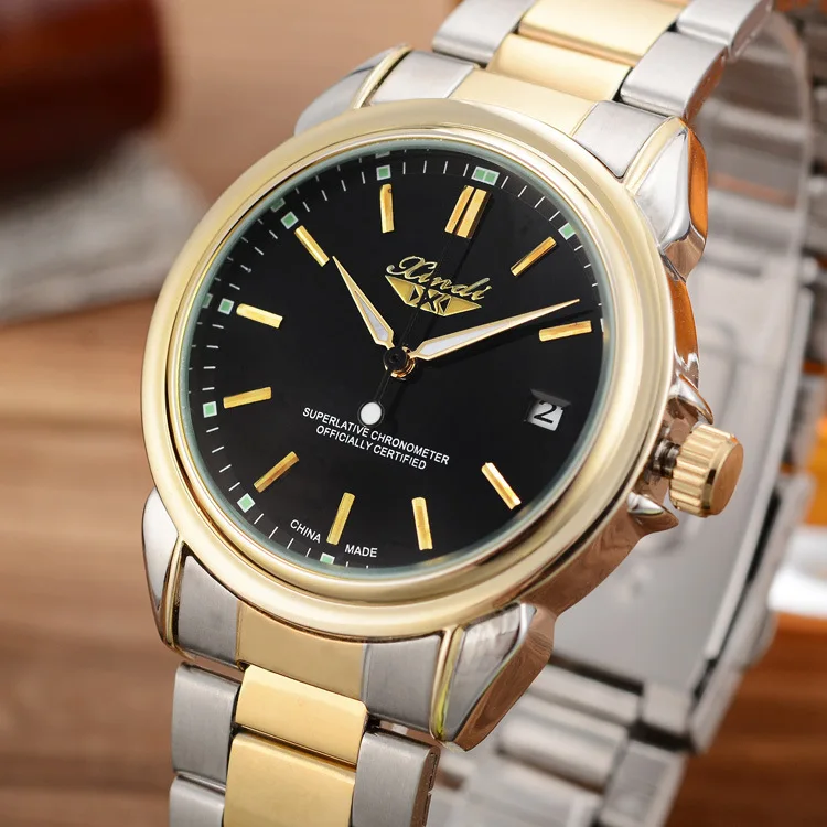 

Casual Calendar Watch Men's Fully Automatic Analog Watch MEN'S Watch Gold-Tone Steel Belt