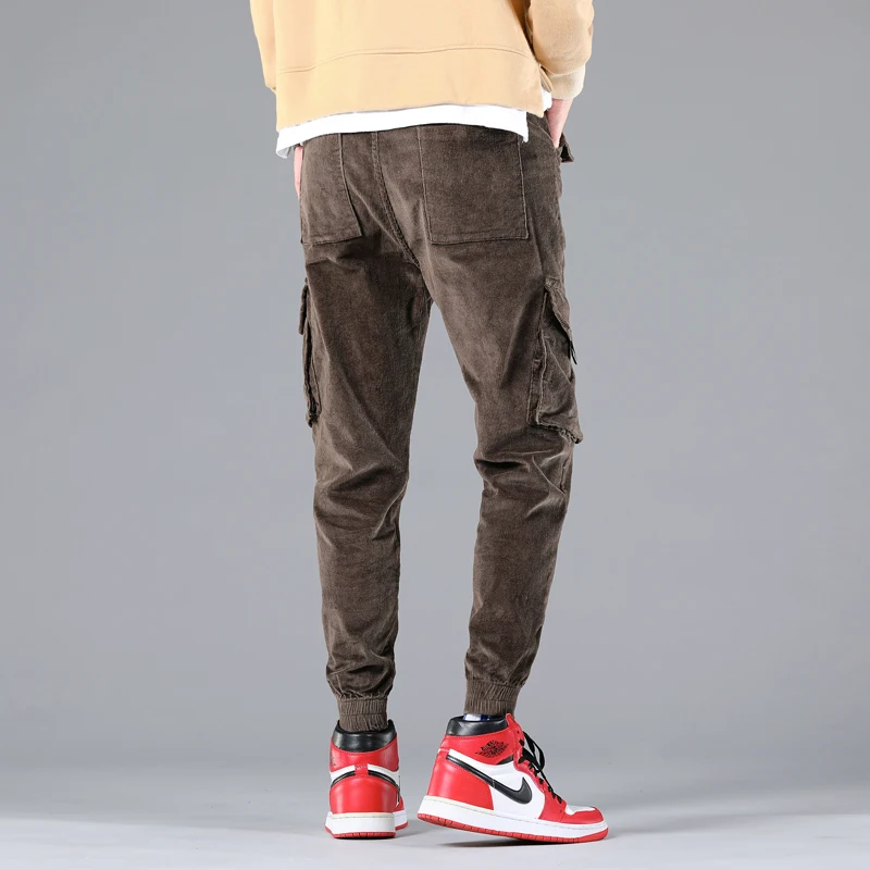 Осенне-зимние винтажные мужские вельветовые брюки карго с несколькими карманами, повседневные штаны, уличная одежда Харадзюку, узкие джинсы беговые штаны, брюки