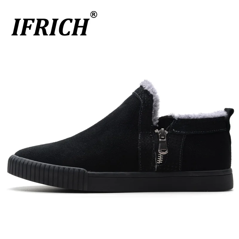 

Popular Men Winter Shoes Fashion Zip Snow Boots Men Short Plush Cowhide Leather Work Boots Mens Anti-Slip Rubber Ankle Men Boot