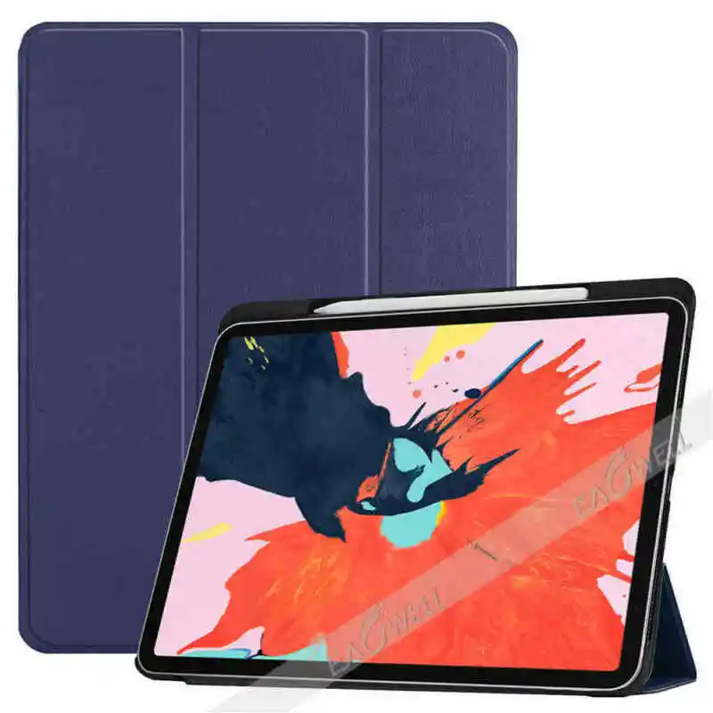 Dark Blue Умный чехол для iPad Pro 12,9 дюйма, противоударный трехскладной чехол-подставка из искусственной кожи, флип-чехол для планшета - Цвет: Dark Blue