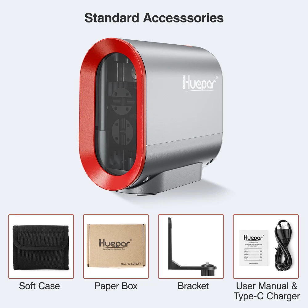 

Huepar 2 lines Self-leveling Laser Level & Li-ion Battery self-leveling Red Beam Cross Line with Pulse Mode & adapter laser Tool