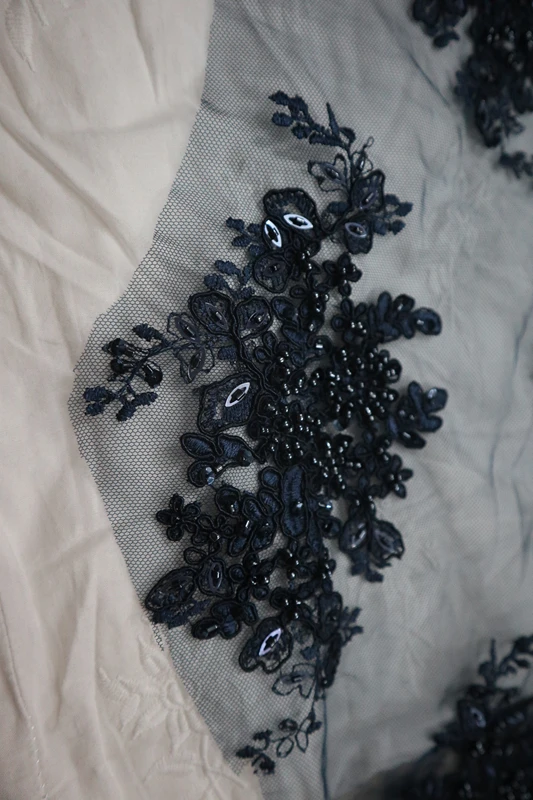 10 шт. темно-синяя вышитая бисером Кружевная аппликация, синие вышитые кружевные нашивки для свадебного платья, свадебной фотографии, выпускного вечера